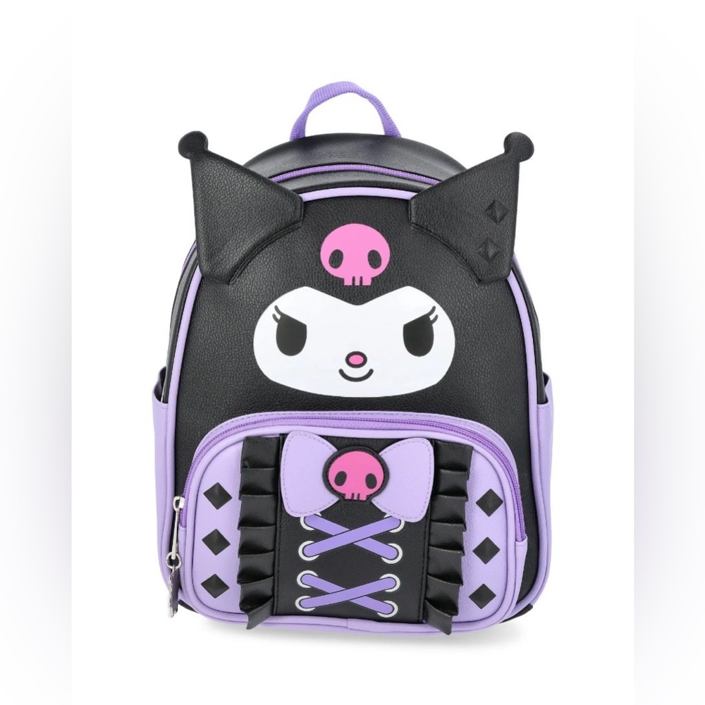 Kuromi Vegan Leather Ruffle Women's 10.5" Mini Backpack Purple. NEW